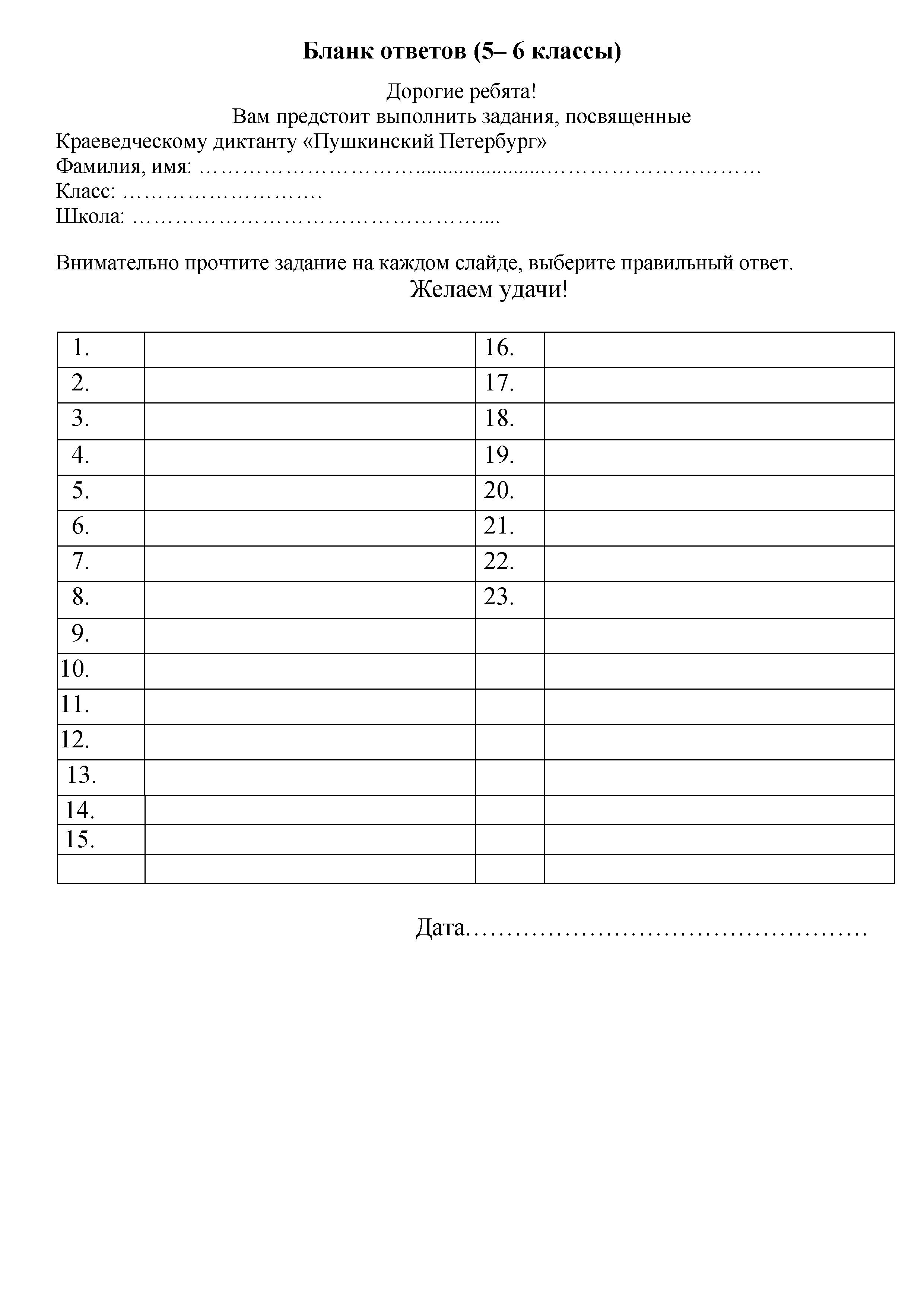 Обложка Бланк ответов 5-6 классы. 2024